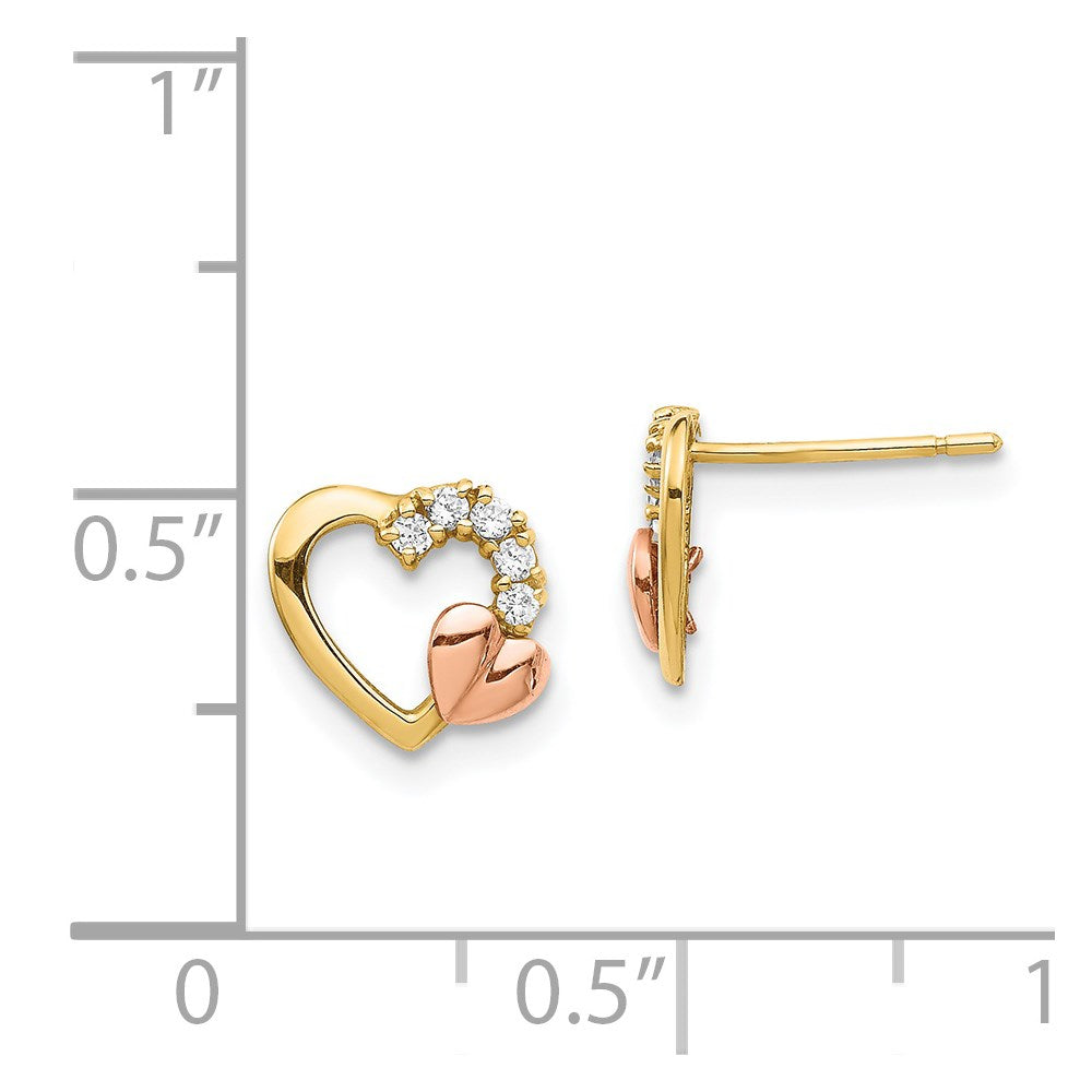 14K Bicolor Zirkonia Herz Ohrstecker