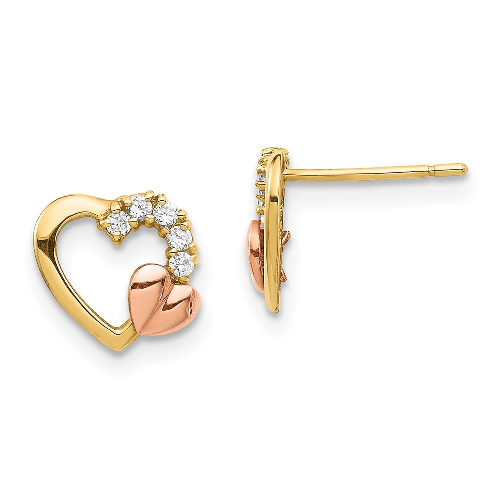 14K Bicolor Zirkonia Herz Ohrstecker