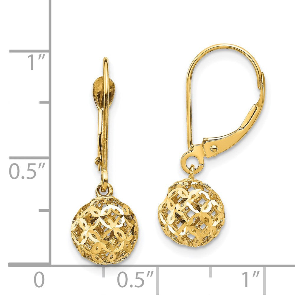 14K Gelbgold Diamantgeschliffene Perlen-Ohrhänger mit Leverback-Verschluss