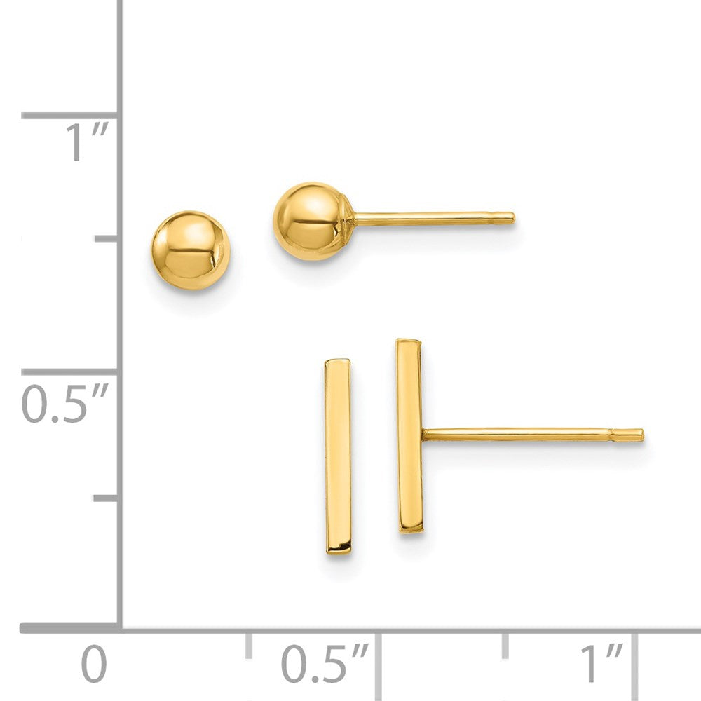 14K Gelbgold Stab und 3mm Kugel Ohrstecker Set