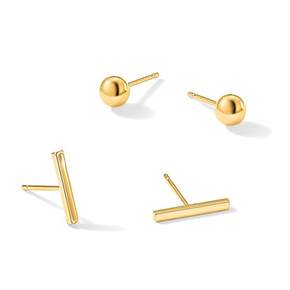 14K Gelbgold Stab und 3mm Kugel Ohrstecker Set