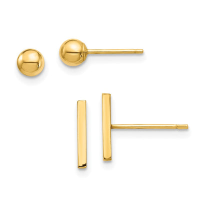 14K Gelbgold Stab und 3mm Kugel Ohrstecker Set