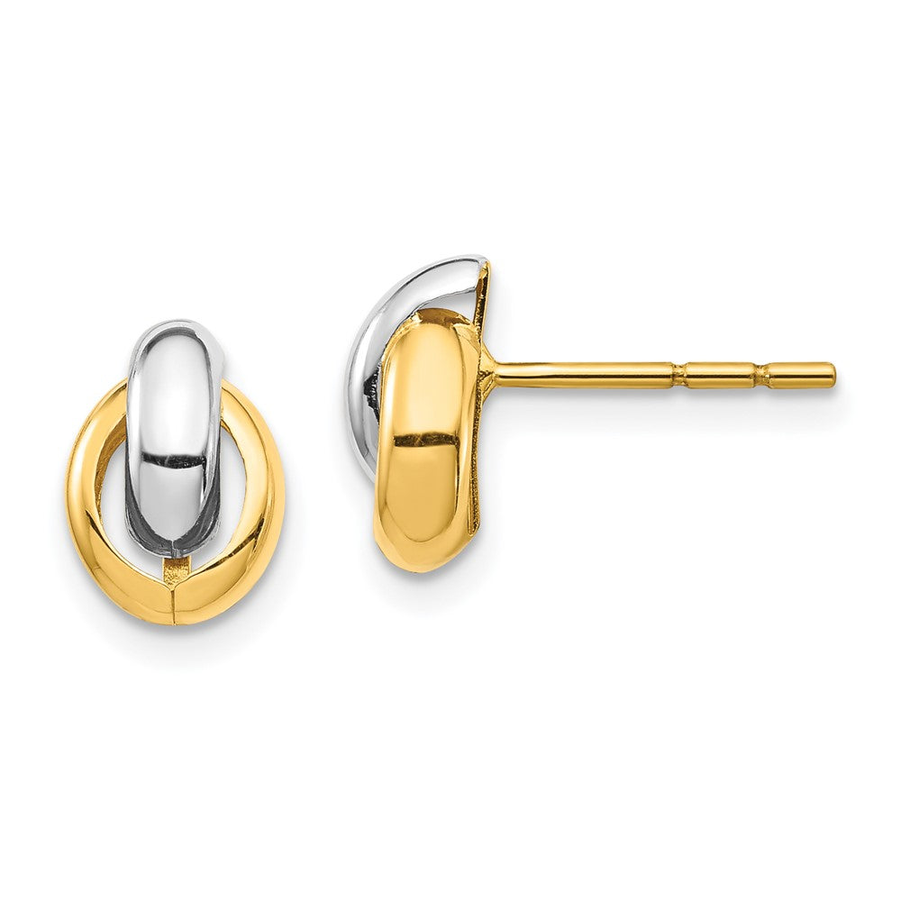 Ohrstecker Oval aus 14K Gelbgold & Rhodium & Weißrhodium