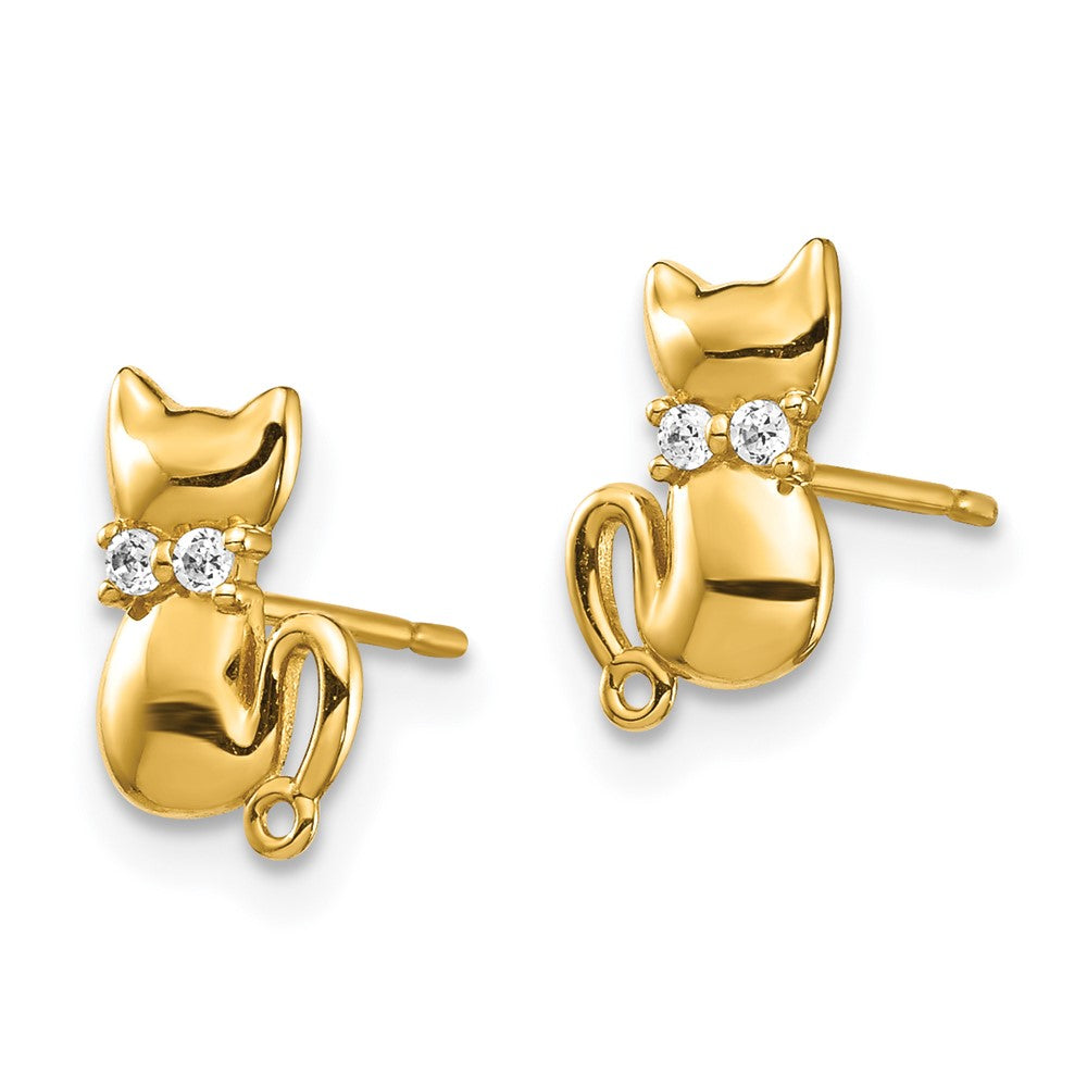 14K Gelbgold Sitting Katze Zirkonia Bowtie Ohrstecker