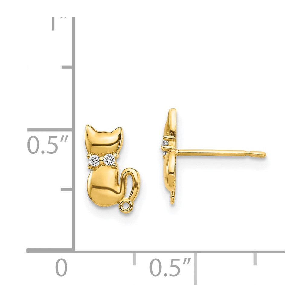14K Gelbgold Sitting Katze Zirkonia Bowtie Ohrstecker