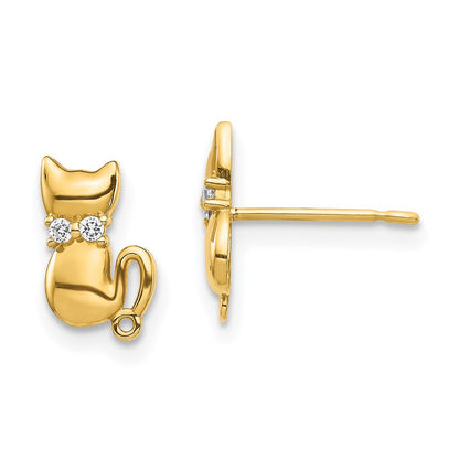 14K Gelbgold Sitting Katze Zirkonia Bowtie Ohrstecker