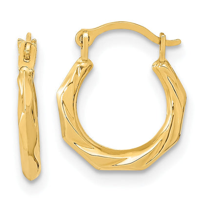 14K Gelbgold Poliert Gedreht Creolen