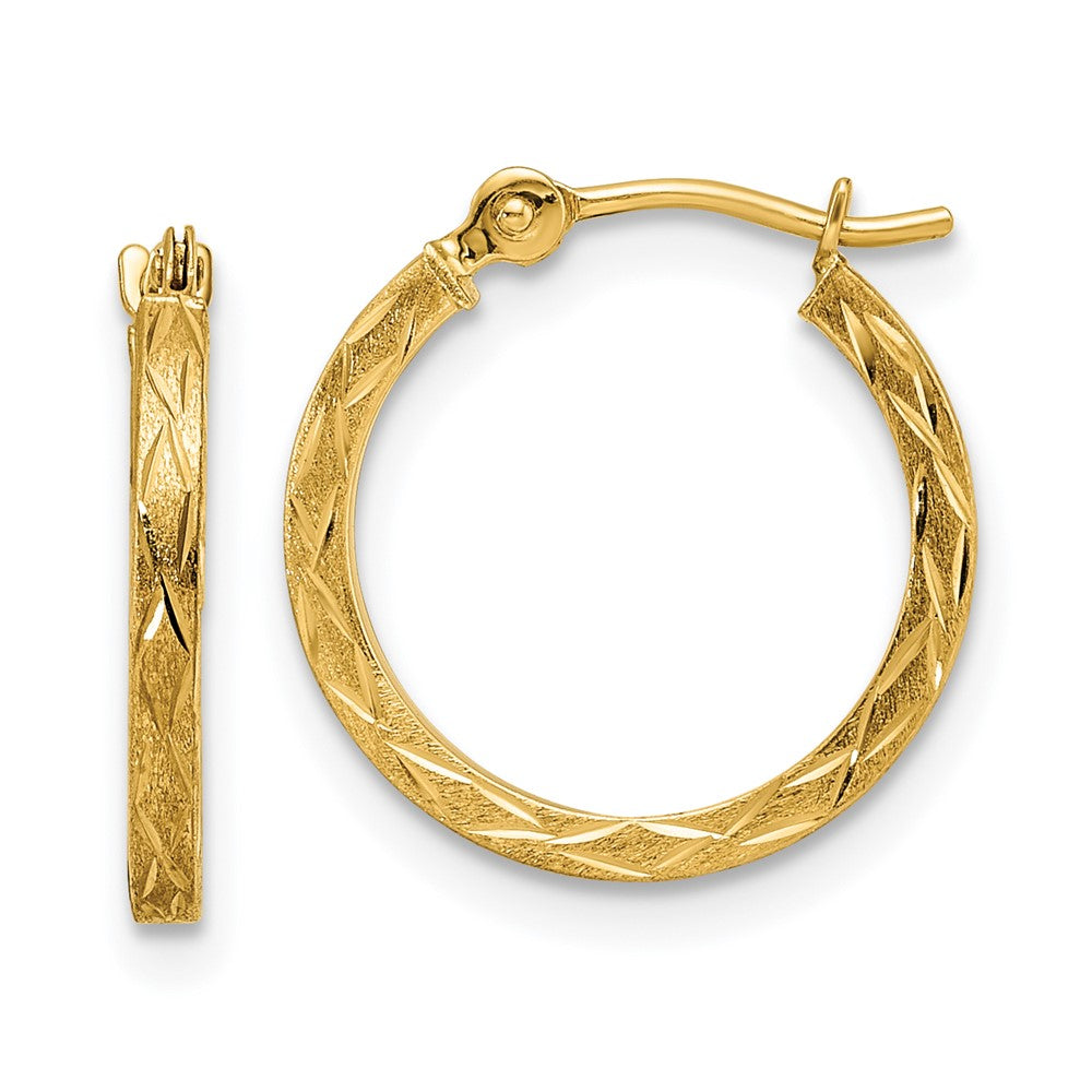 14K Gelbgold Poliert und Satiniert Diamantiert Creolen