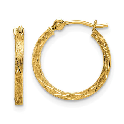 14K Gelbgold Poliert und Satiniert Diamantiert Creolen