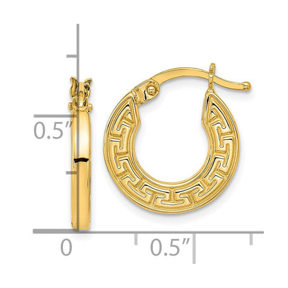 14K Gelbgold Poliert Hohl Greek Key Creolen