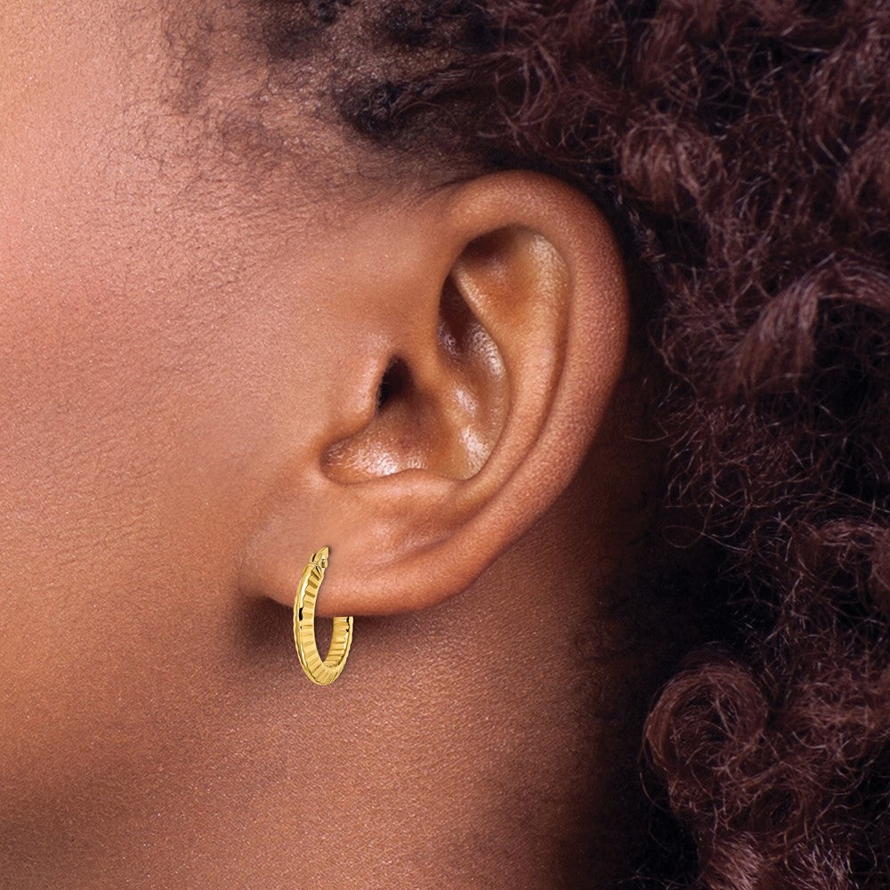 14K Gelbgold Poliert und Diamantiert Creolen
