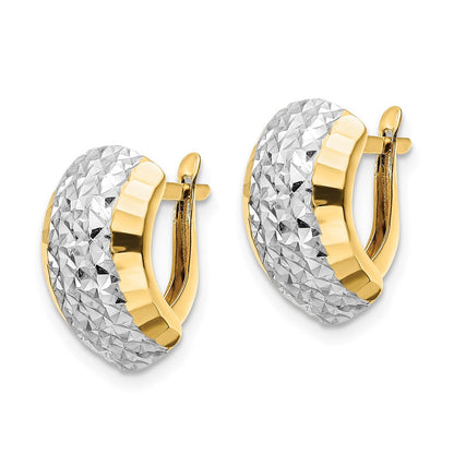 14K Gelbgold und Rhodium mit Weißrhodium, diamantgeschliffene Ohrringe mit Scharnier