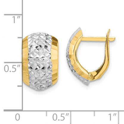 14K Gelbgold und Rhodium mit Weißrhodium, diamantgeschliffene Ohrringe mit Scharnier