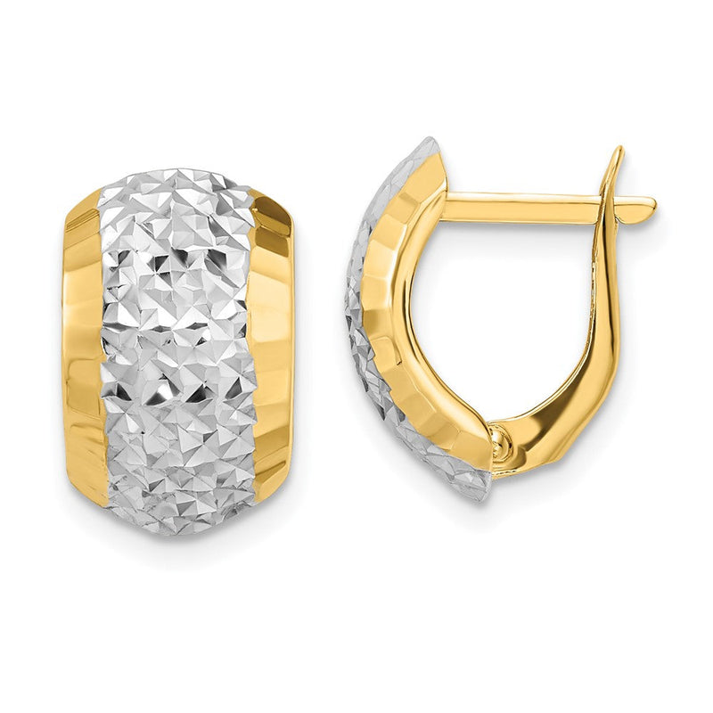 14K Gelbgold und Rhodium mit Weißrhodium, diamantgeschliffene Ohrringe mit Scharnier