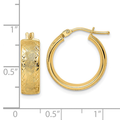 14K Gelbgold Poliert Strukturiert Diamantiert Creolen