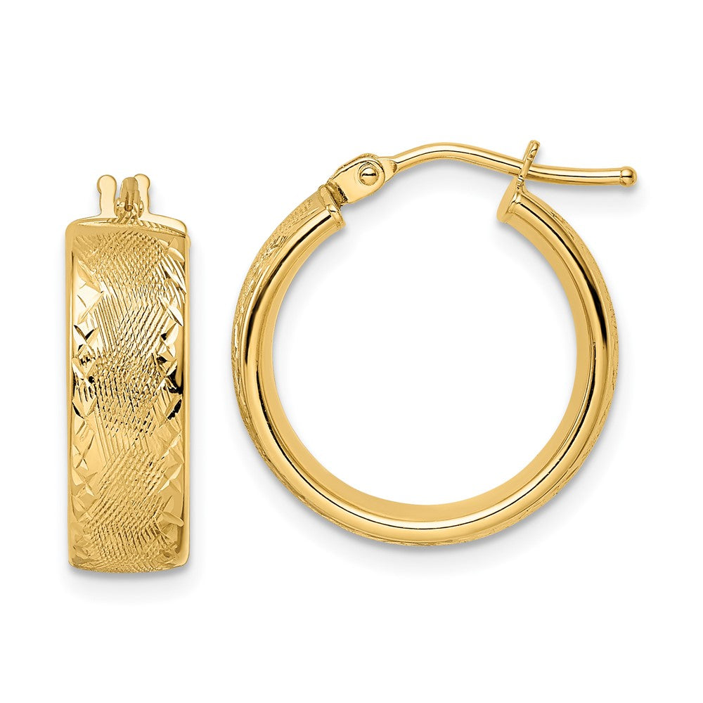 14K Gelbgold Poliert Strukturiert Diamantiert Creolen