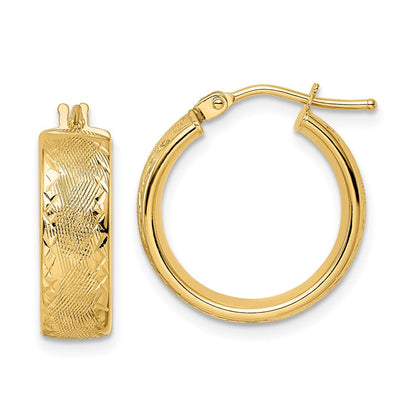 14K Gelbgold Poliert Strukturiert Diamantiert Creolen