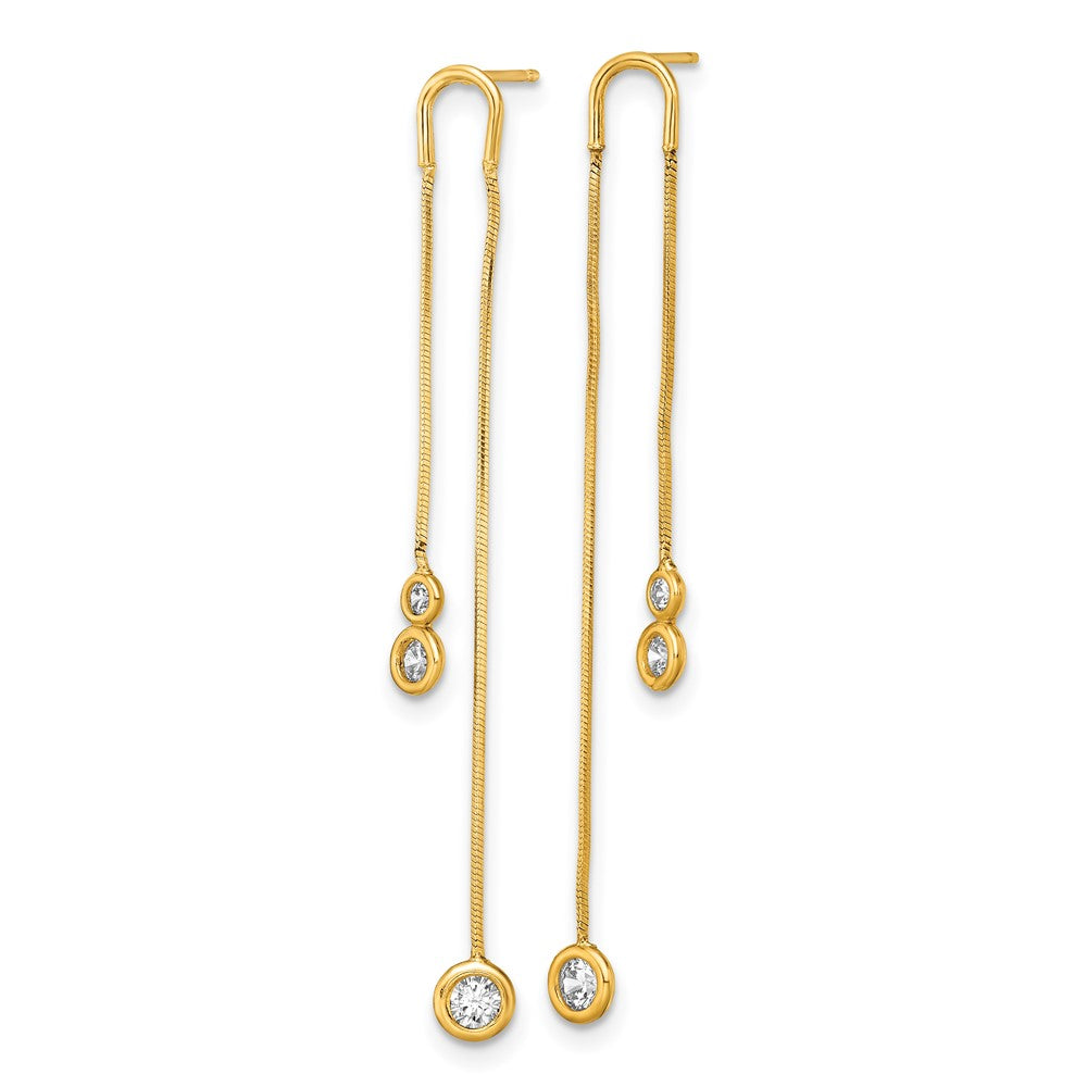 14K Gelbgold Poliert Zirkonia Doppelt Kette Hängend Ohrstecker