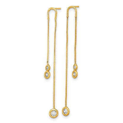 14K Gelbgold Poliert Zirkonia Doppelt Kette Hängend Ohrstecker