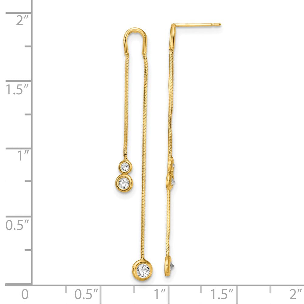 14K Gelbgold Poliert Zirkonia Doppelt Kette Hängend Ohrstecker