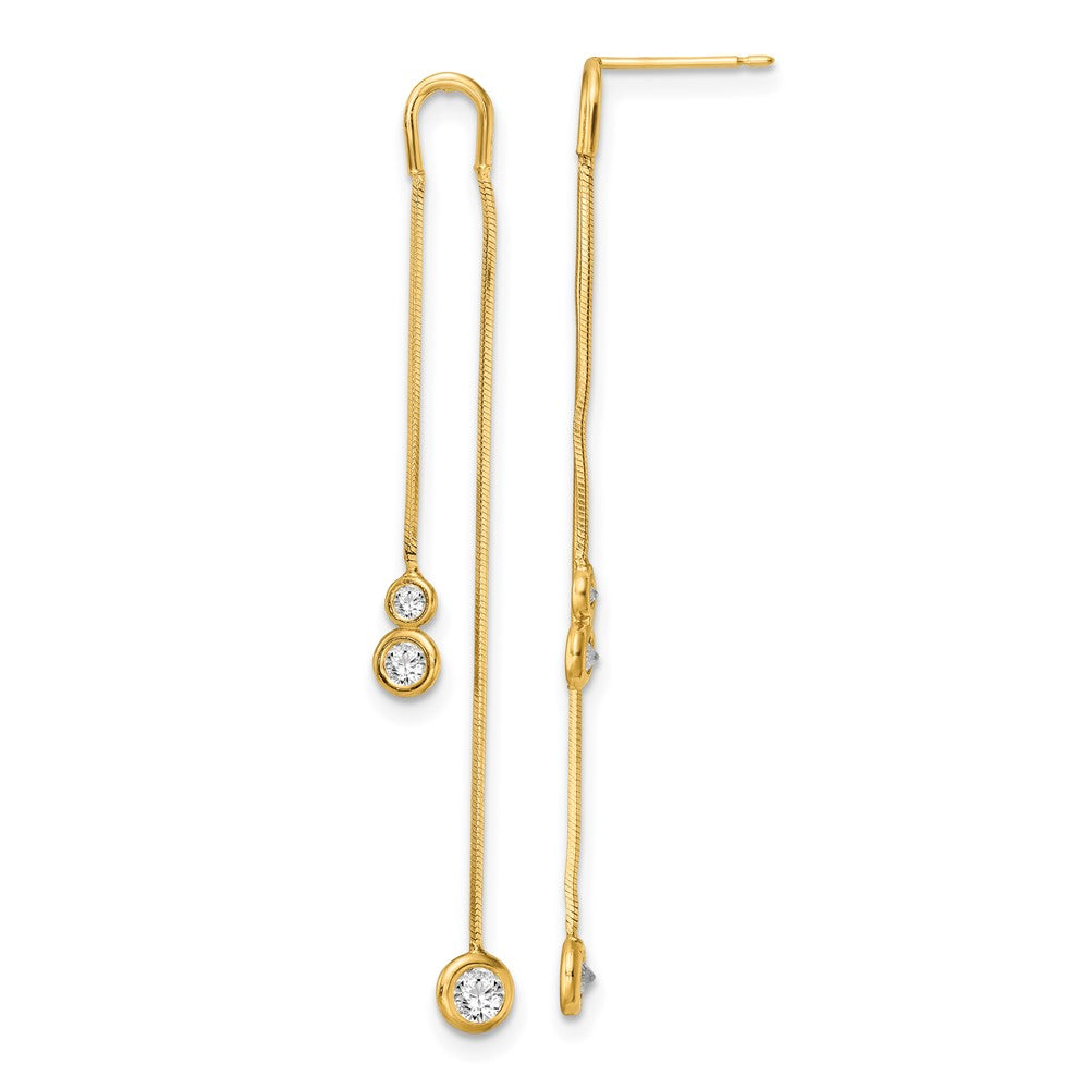 14K Gelbgold Poliert Zirkonia Doppelt Kette Hängend Ohrstecker