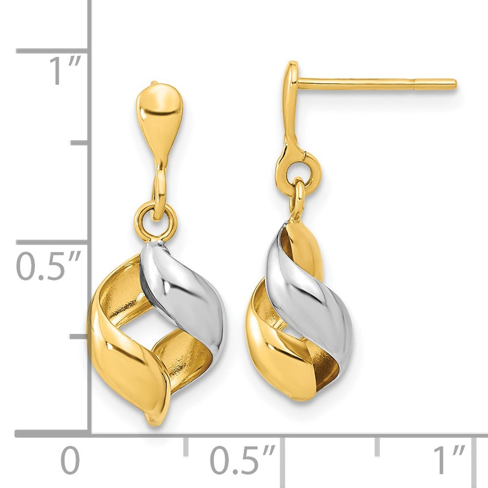 14K Gelb- und Rhodiumgold mit weißem Rhodium, poliert, ausgefallene Ohrhänger mit Stecker