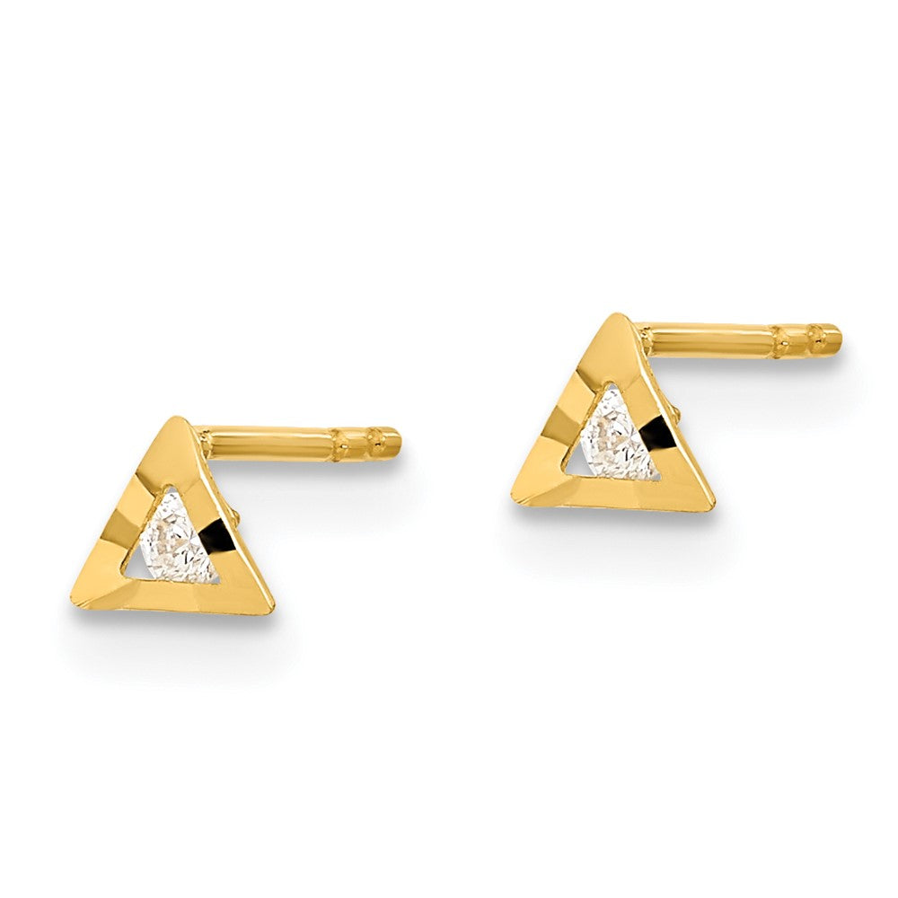 14K Gelbgold Poliert Dreieck mit Zirkonia Ohrstecker