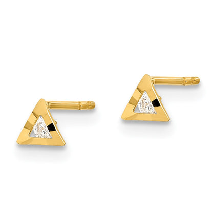 14K Gelbgold Poliert Dreieck mit Zirkonia Ohrstecker