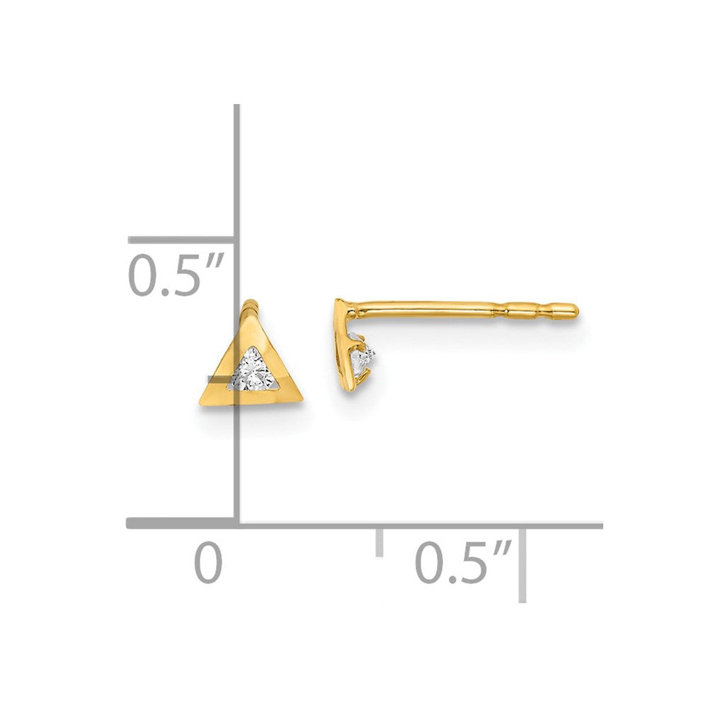 14K Gelbgold Poliert Dreieck mit Zirkonia Ohrstecker