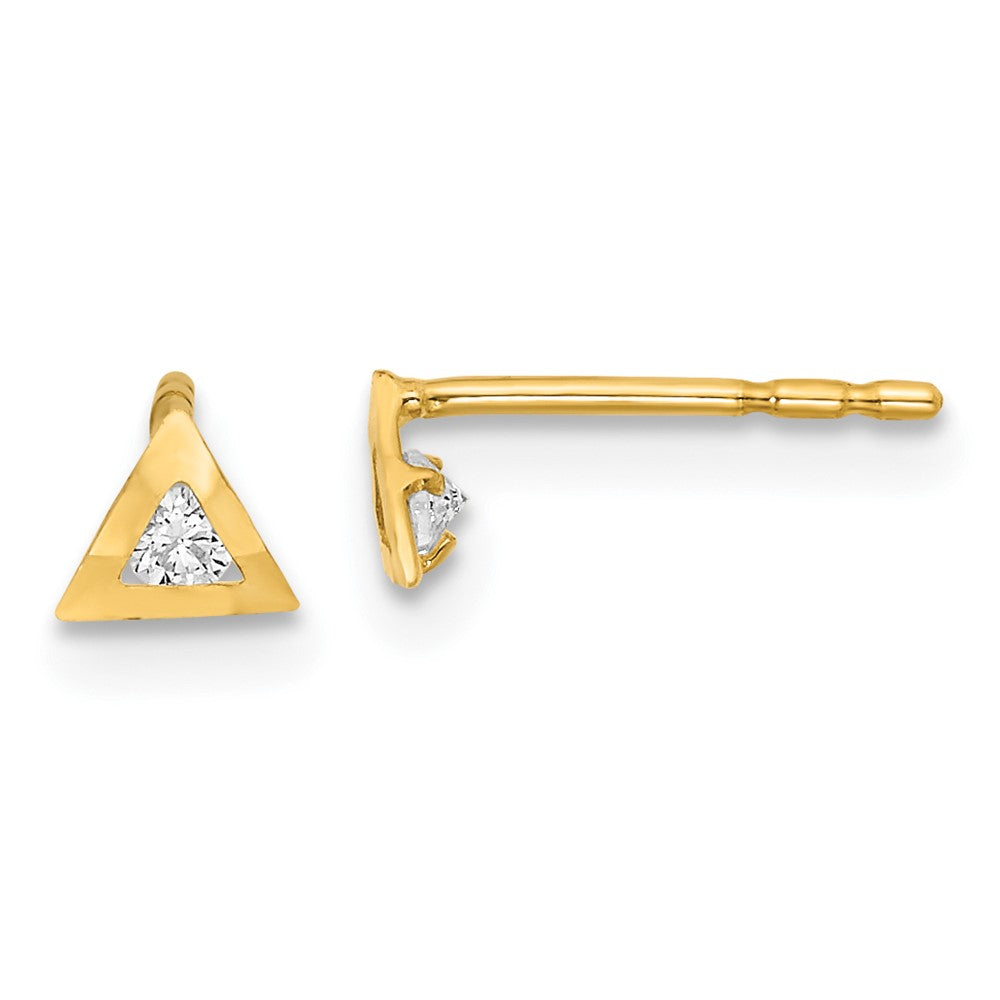 14K Gelbgold Poliert Dreieck mit Zirkonia Ohrstecker