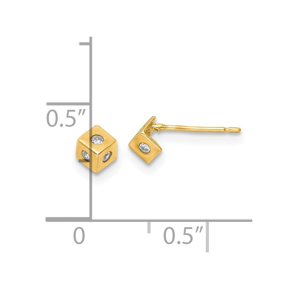 14K Gelbgold Poliert Zirkonia Cube Ohrstecker