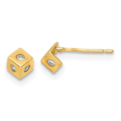 14K Gelbgold Poliert Zirkonia Cube Ohrstecker