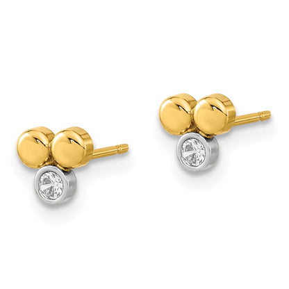 14K Gelb & Rhodium Weiß Poliert Zirkonia Drei Kreis Ohrstecker