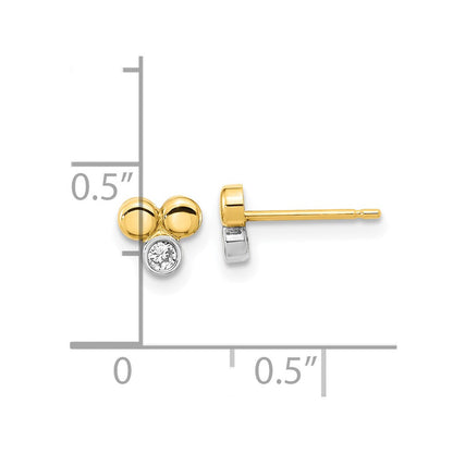 14K Gelb & Rhodium Weiß Poliert Zirkonia Drei Kreis Ohrstecker