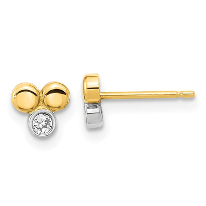 14K Gelb & Rhodium Weiß Poliert Zirkonia Drei Kreis Ohrstecker