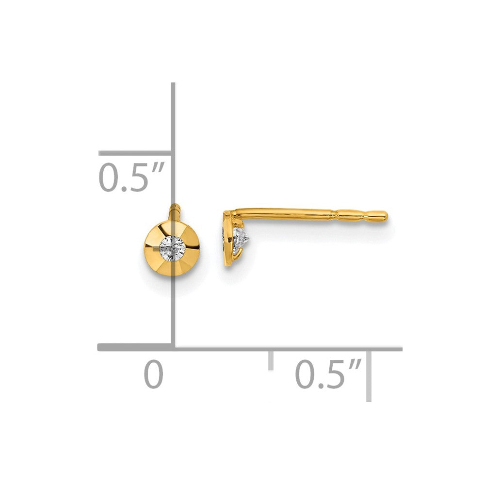 14K Gelbgold Poliert Zirkonia Rund Ohrstecker