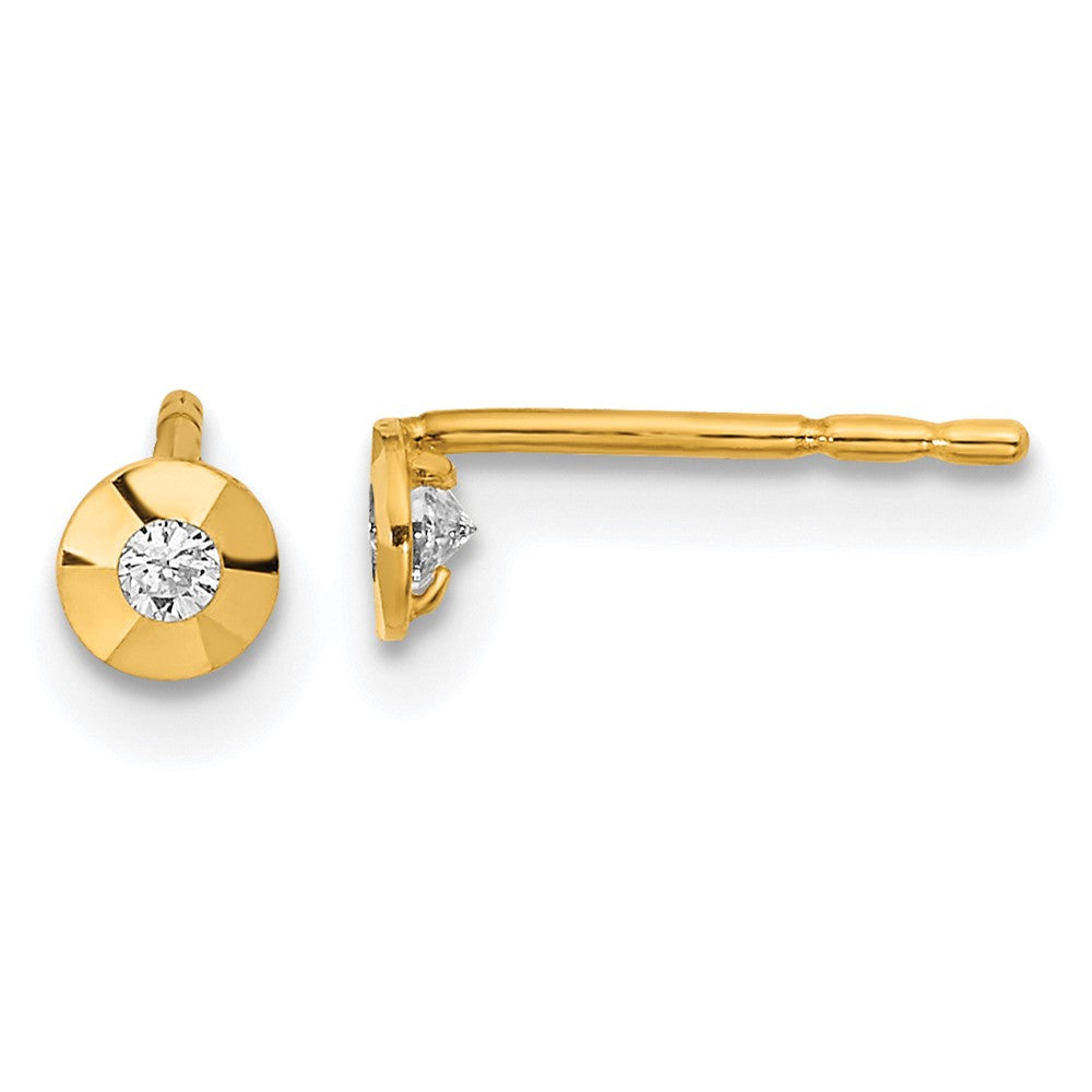 14K Gelbgold Poliert Zirkonia Rund Ohrstecker
