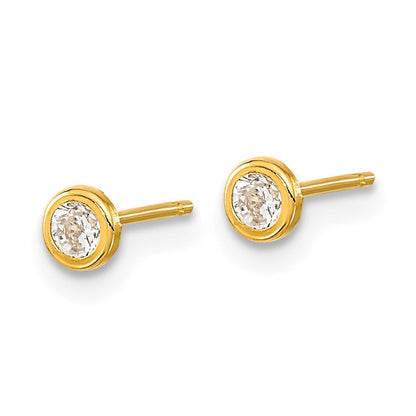 14K Gelbgold Poliert Kreis Zargenfassung Zirkonia Ohrstecker
