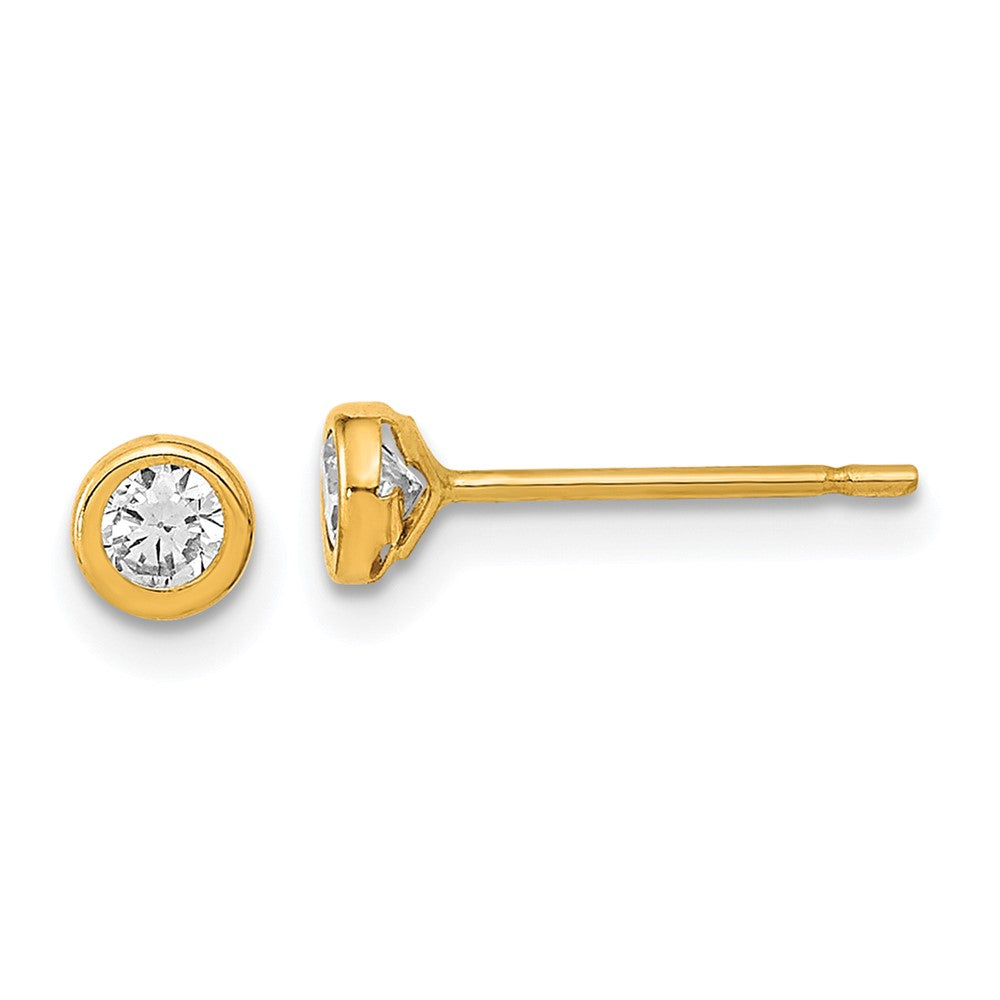 14K Gelbgold Poliert Kreis Zargenfassung Zirkonia Ohrstecker