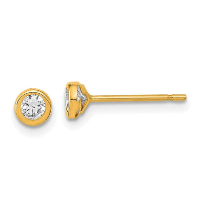 14K Gelbgold Poliert Kreis Zargenfassung Zirkonia Ohrstecker