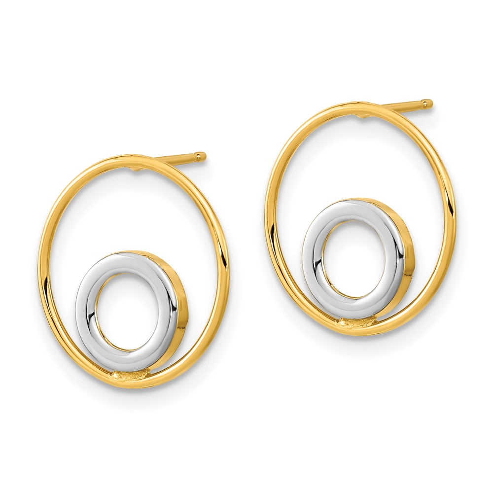 14K Gelbgold Ohrstecker mit Rhodium-Beschichtung, Kreis-in-Kreis-Design, Weiß-Rhodium