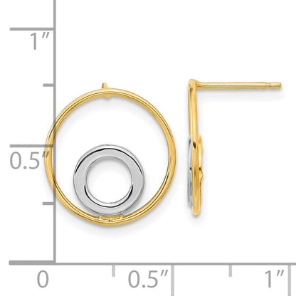 14K Gelbgold Ohrstecker mit Rhodium-Beschichtung, Kreis-in-Kreis-Design, Weiß-Rhodium