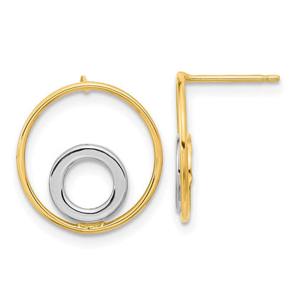 14K Gelbgold Ohrstecker mit Rhodium-Beschichtung, Kreis-in-Kreis-Design, Weiß-Rhodium