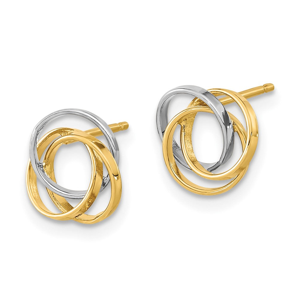 14K Gelbgold und Weißgold mit Rhodium-Beschichtung, poliert, Ohrstecker mit drei Kreisen