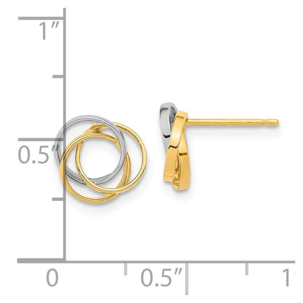 14K Gelbgold und Weißgold mit Rhodium-Beschichtung, poliert, Ohrstecker mit drei Kreisen