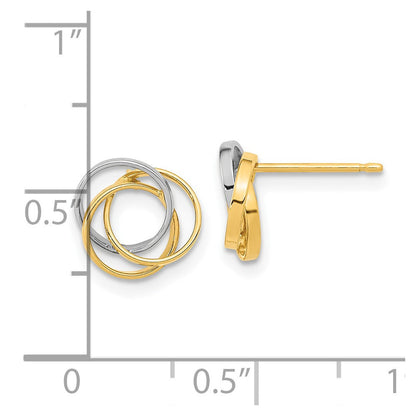 14K Gelbgold und Weißgold mit Rhodium-Beschichtung, poliert, Ohrstecker mit drei Kreisen