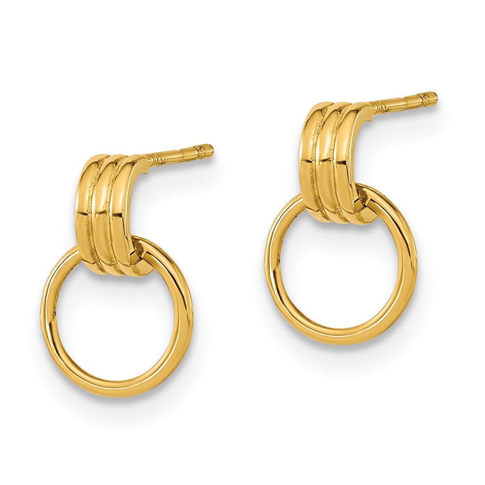 14K Gelbgold Poliert Hängend Kreis Ohrstecker