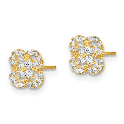 14K Gelbgold Poliert Blume Zirkonia Ohrstecker