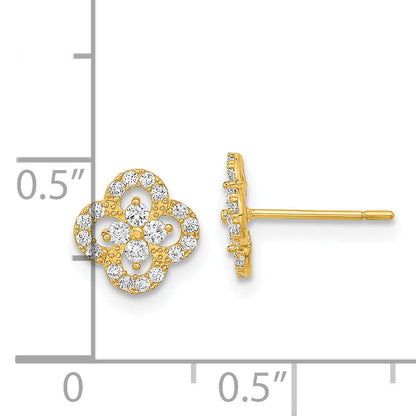 14K Gelbgold Poliert Blume Zirkonia Ohrstecker