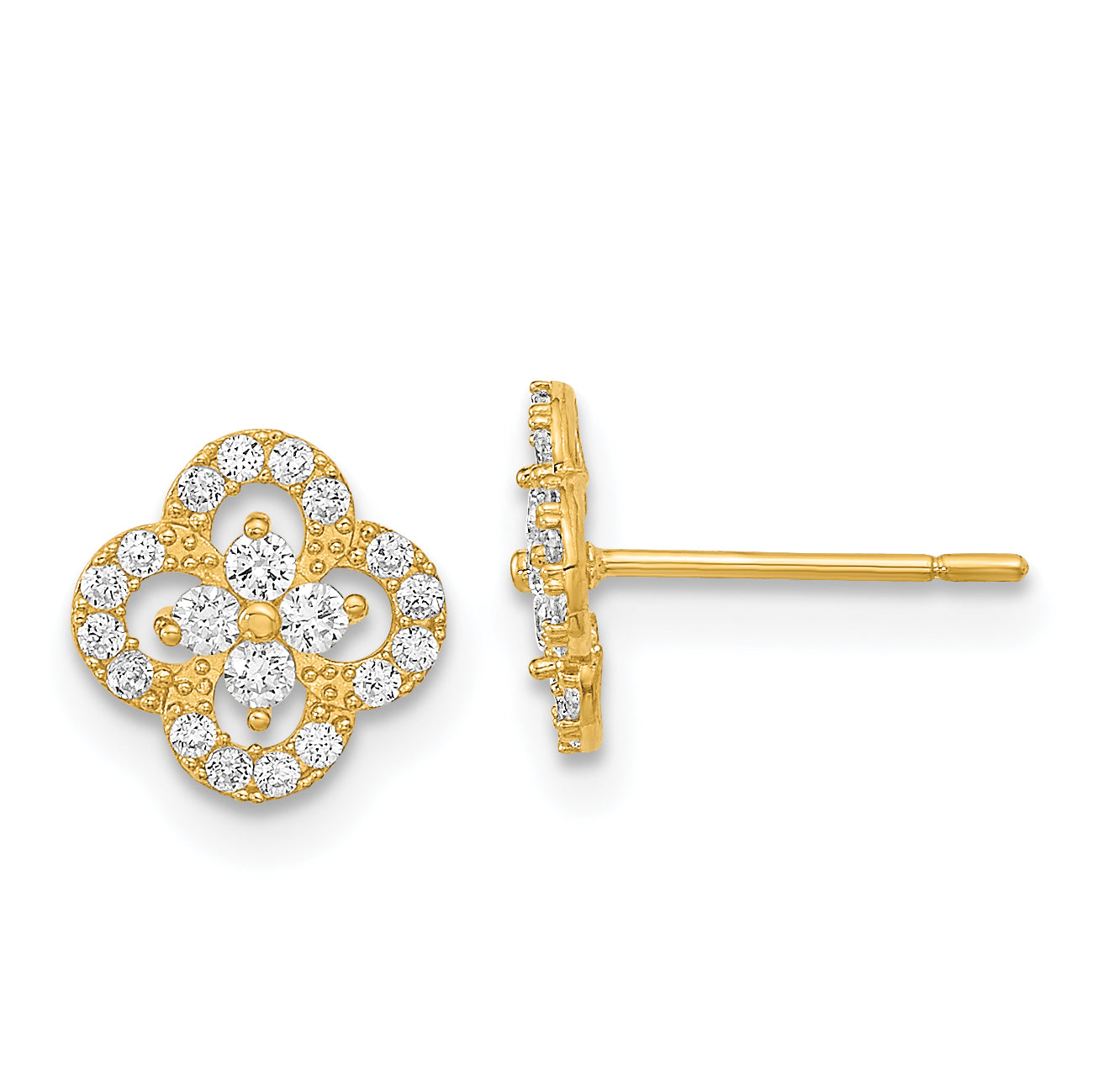 14K Gelbgold Poliert Blume Zirkonia Ohrstecker